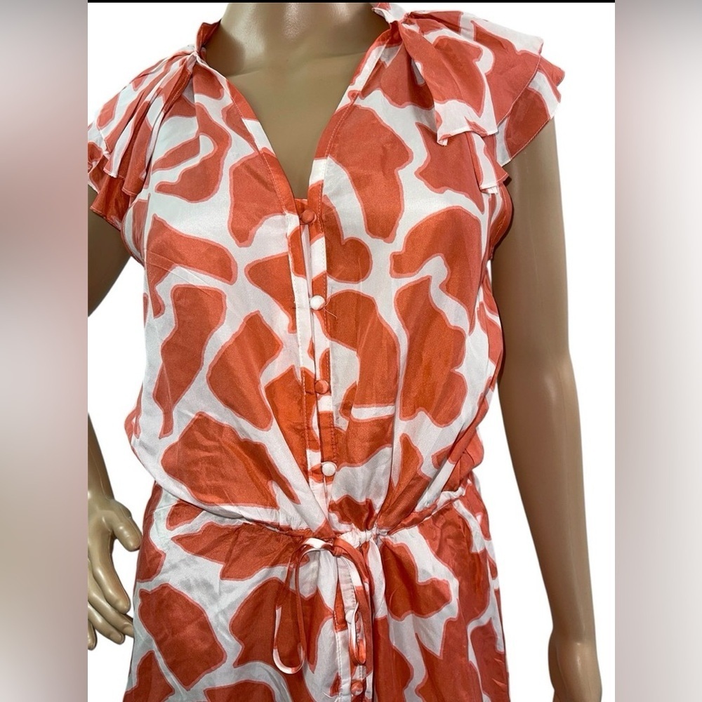 Ann Taylor Giraffe Print Sleeveless Ruffle Sleeve 100% Silk Dress Size 2P Spring - Picture 3 of 12